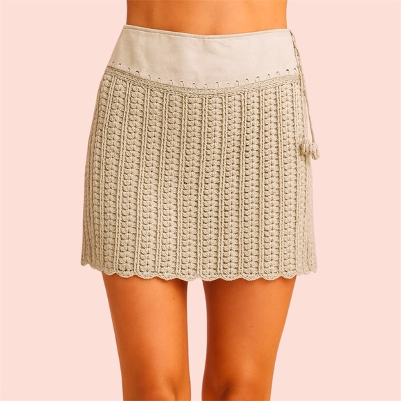 Meg Dresses & Skirts - MEG Light Green 100% Cotton Crochet Pencil Skirt
